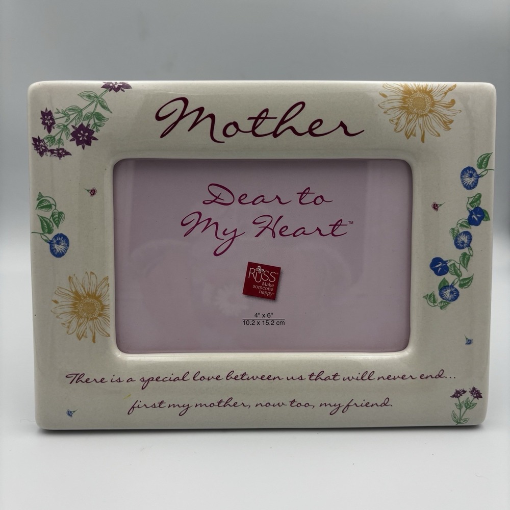 Russ Berrie Mother Picture Frame 4" x 6" Ceramic Floral Design NEW Beige Gift - Picture 1 of 4